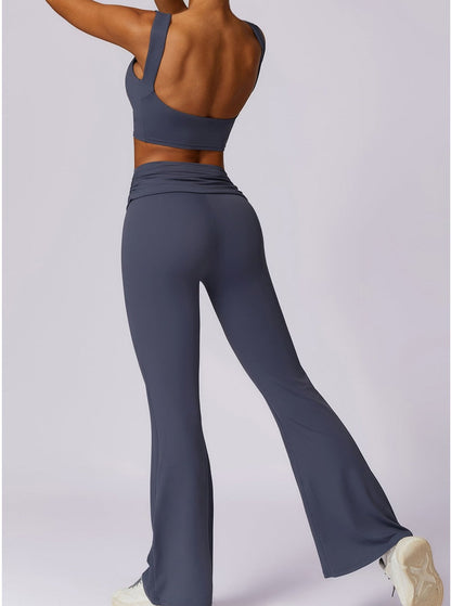 Dunkelblaue Hoch-Taillieng Leggings Mit Faltbund