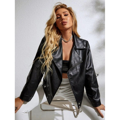 Leder Bikerjacke Damen Modern Reißverschluss Schwarz