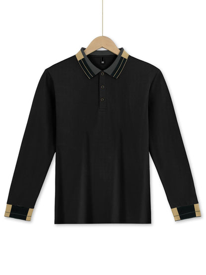 Herren Polohemd Langarm Modern mit Kontrastkragen