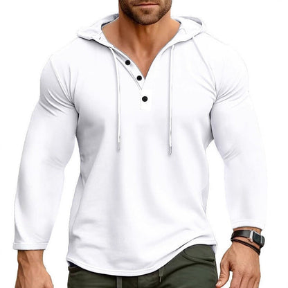 Herren Kapuzenshirt Atmungsaktiv Mit Knopfverschluss Modern