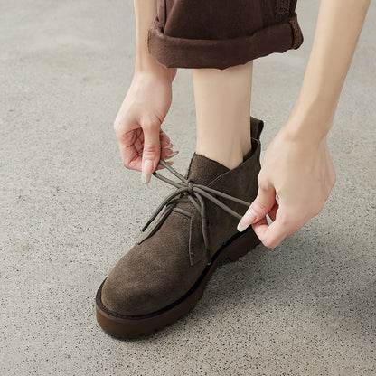 Damen Stiefeletten Wildleder Bequem Schnürsenkel Braun