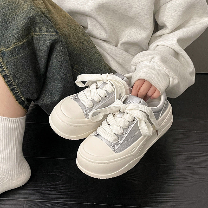 Damen Sneaker Plateau Metallisch Glänzend Robust