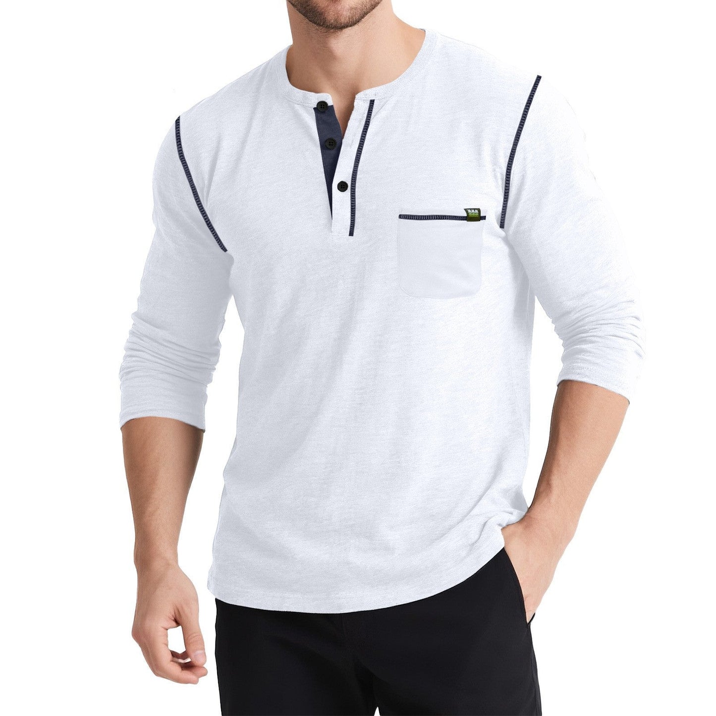 Herren T-Shirt Langarm Knopfleiste Berlin Style