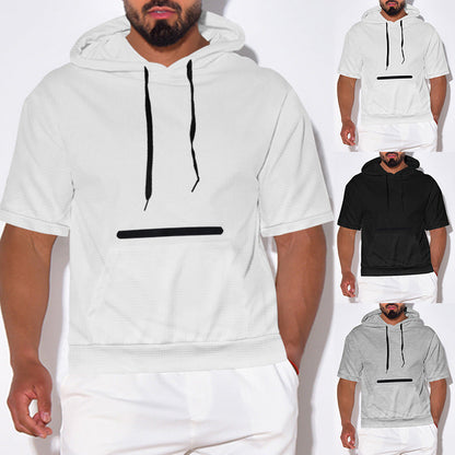 Herren Kurzarm Hoodie Lässig Mit Kängurutasche Sportlich - BerlinGlamour