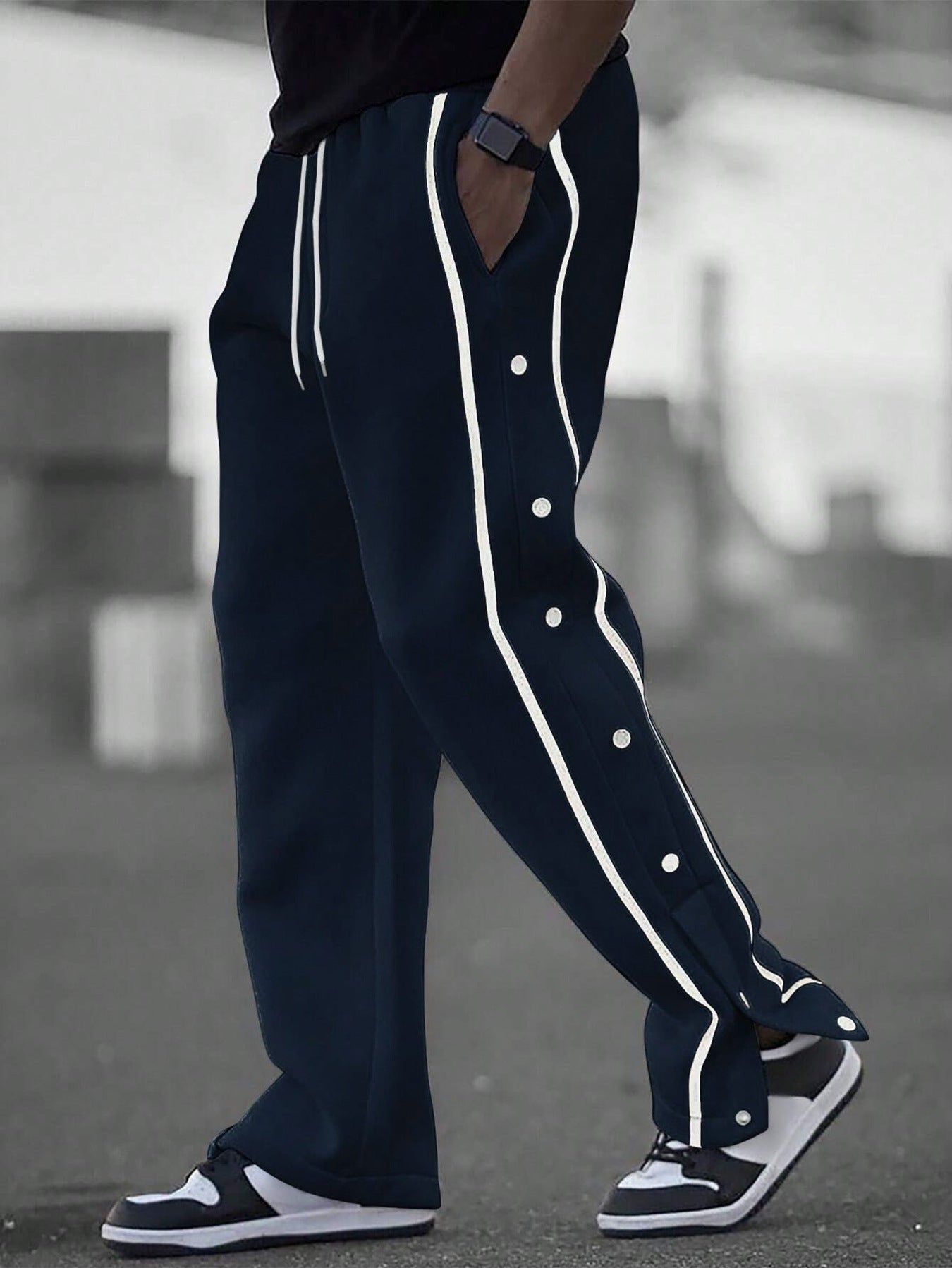 Herren Freizeithose Sportlich Mit Druckknöpfen Modern