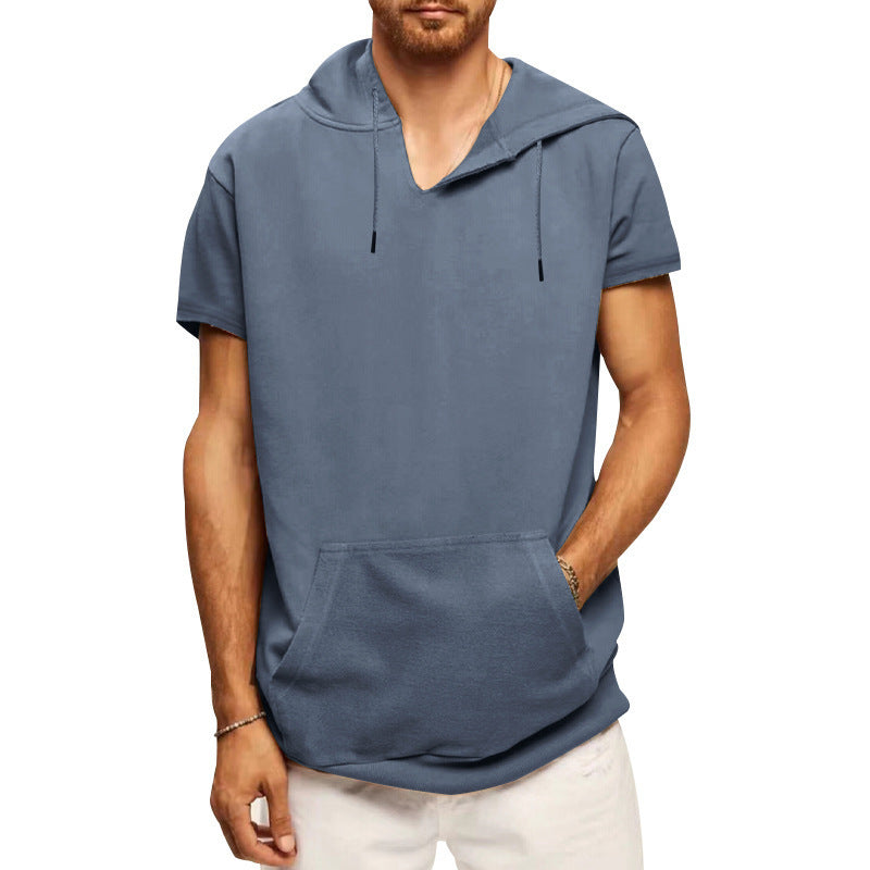 Herren Kapuzenpullover Kurzarm mit Kängurutasche Sportlich
