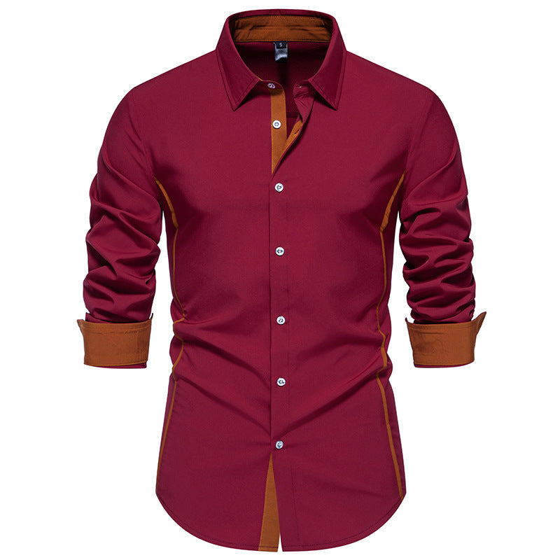 Herren Langarmhemd Modern Slim Fit Kontrastnähte