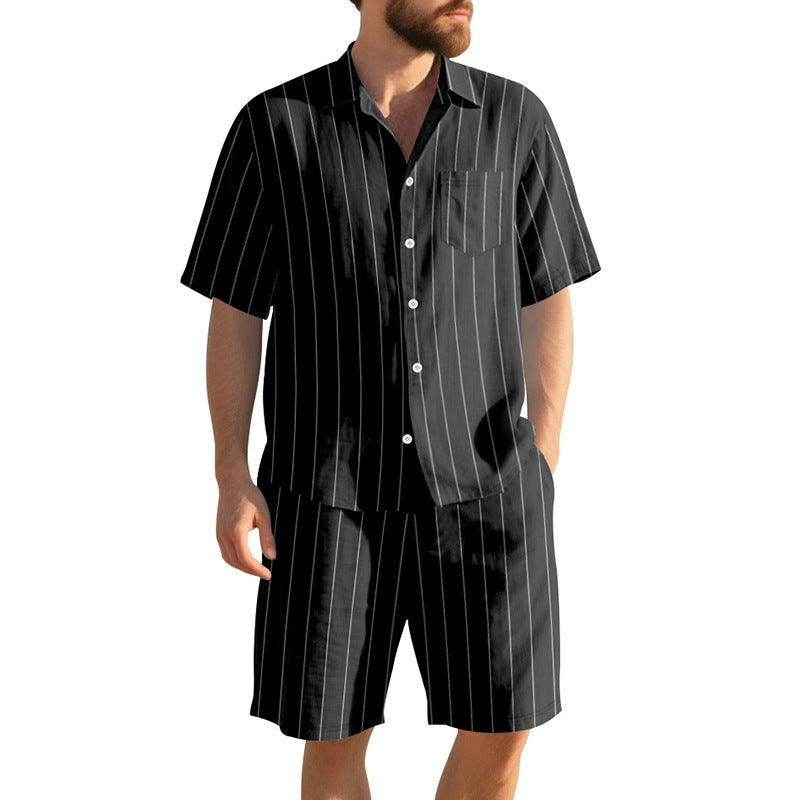 Herren Kurzarm Pyjama Modern Streifenoptik Elegant