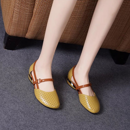 Damen Ballerinas Elegante Perforation Doppelriemen