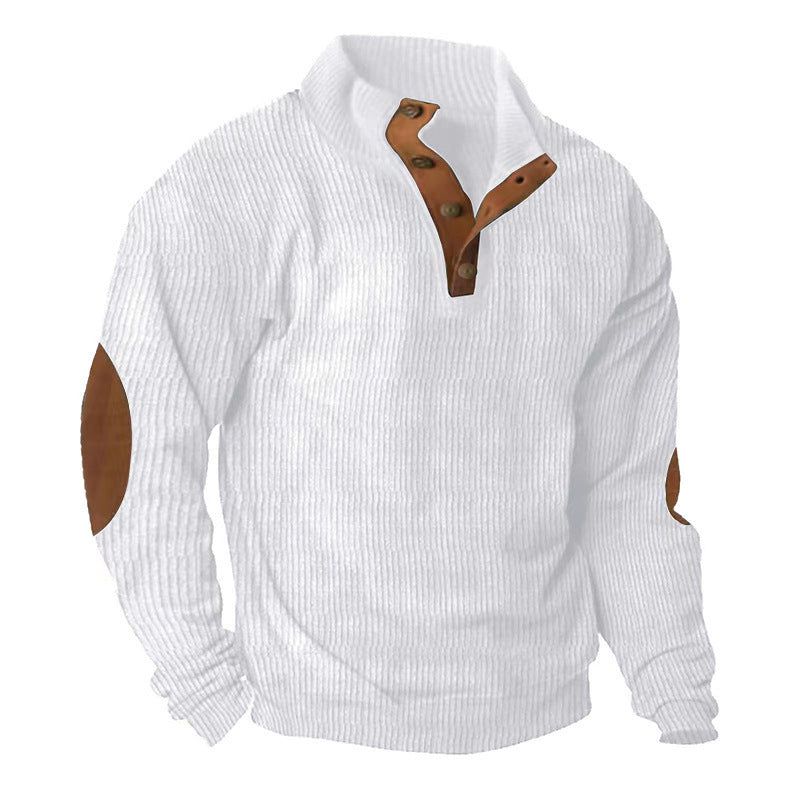 Herren Strickpullover Modern Knopfleiste Leder Optik