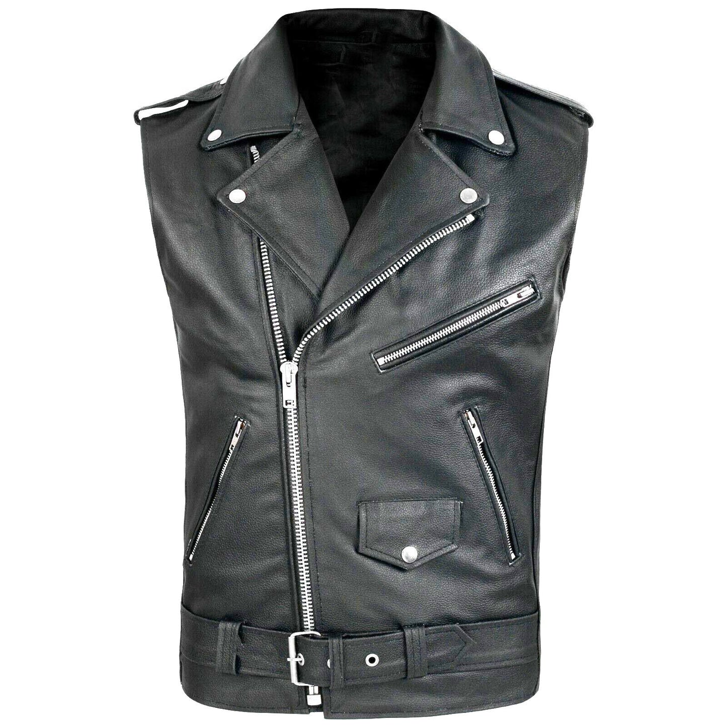 Leder Bikerjacke Herren Ärmellos Stylish Ledermantel