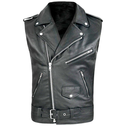 Leder Bikerjacke Herren Ärmellos Stylish Ledermantel