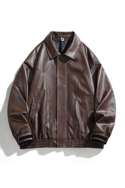 Herren Lederjacke Lässig Elastisch Schwarz