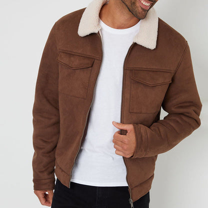 Herren Lederjacke Warm Wildleder Kragen