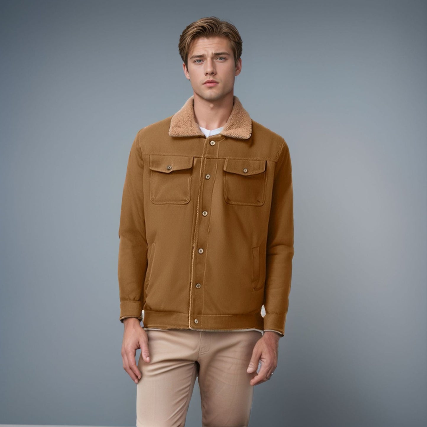 Herren Lederjacke Mit Kunstfellkragen Und Reißverschluss