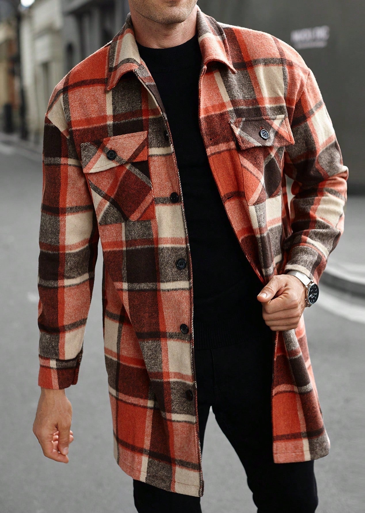 Herren Flanelljacke Kariert Modern mit Taschen