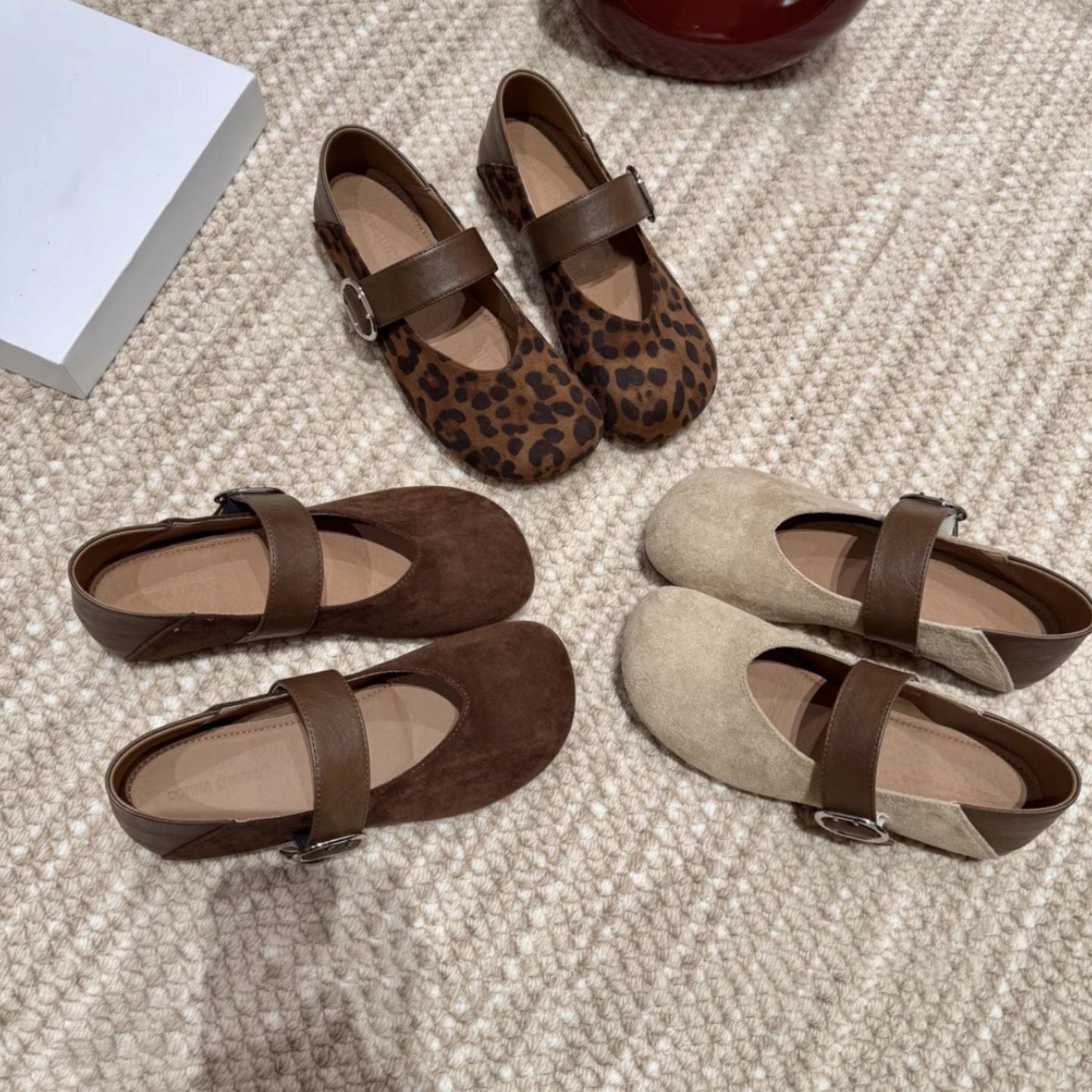 Damen Ballerinas Leopardenmuster Schuhe mit Riemen