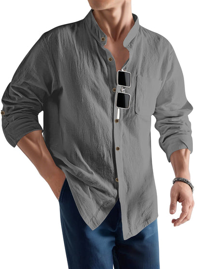 Herren Langarmhemd Slim Fit Henley Ausschnitt Modern