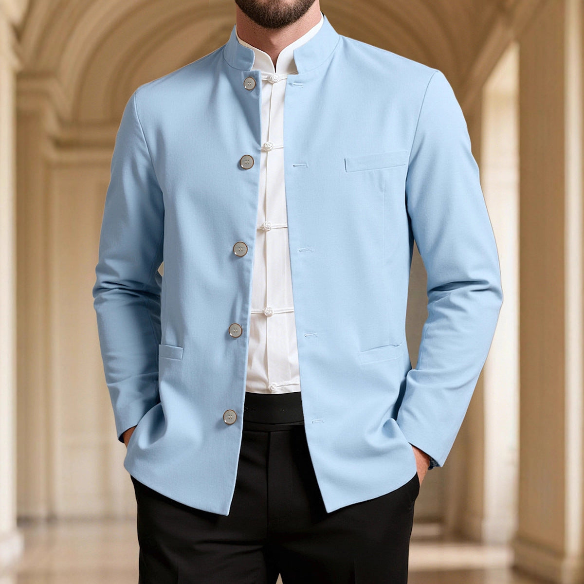 Herren Blazer Stehkragen Modern SlimFit