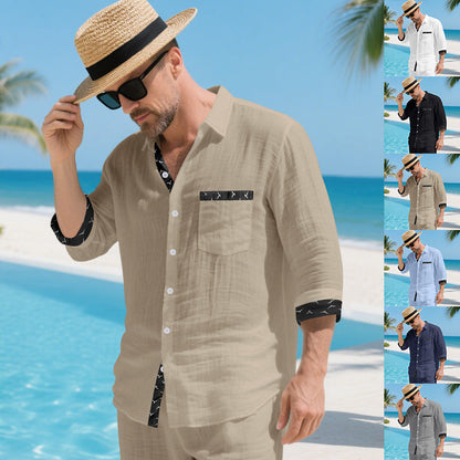 Modisches Leinenhemd Herren mit Kontrastkragen Elegantes Design