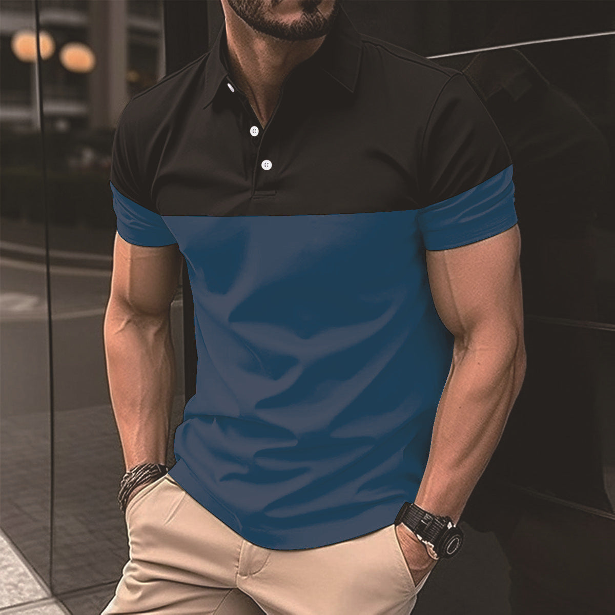 Herren Poloshirt Farbblock Design Modern Berlin Style