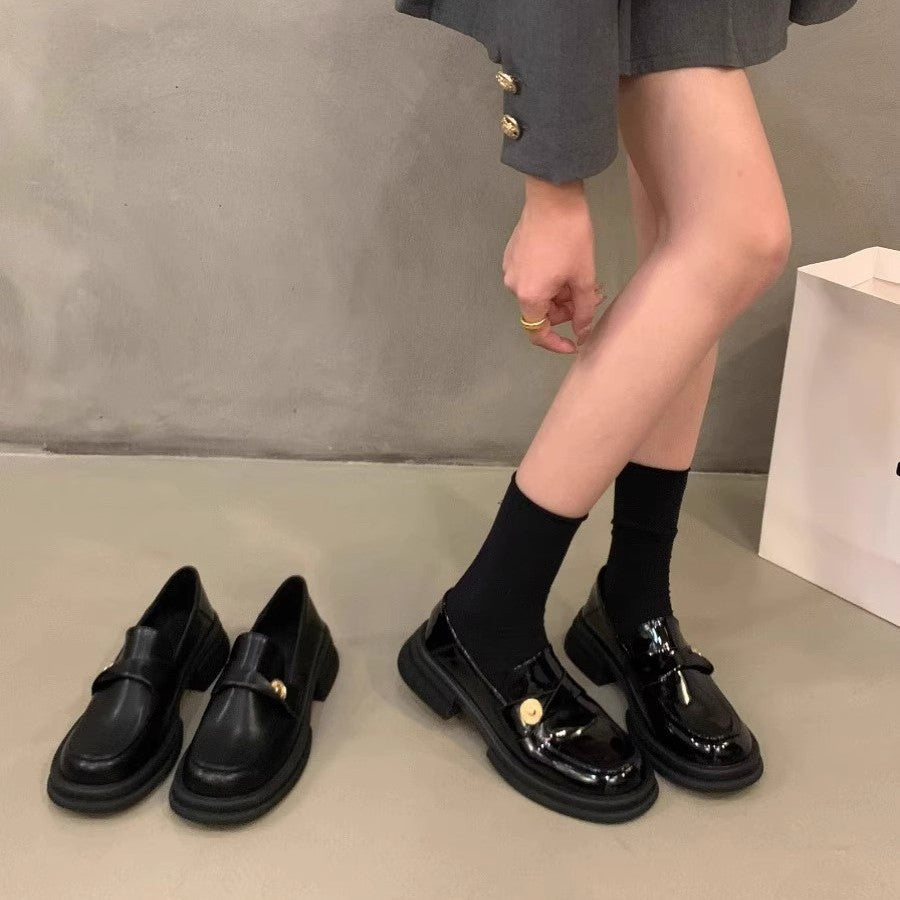 Damen Mokassin Lackleder Elegant Schnalle Schwarz Mode