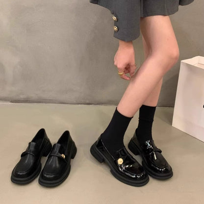 Damen Mokassin Lackleder Elegant Schnalle Schwarz Mode