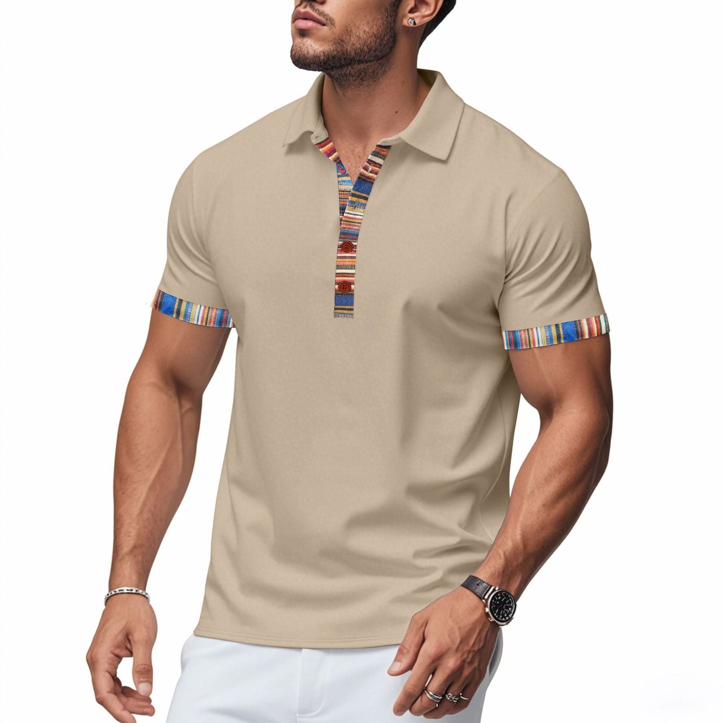 Herren Poloshirt Modern V-Ausschnitt Bunt