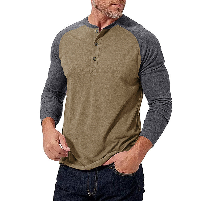 Herren Langarm-Shirt Modern mit Kontrastärmeln und Knöpfen