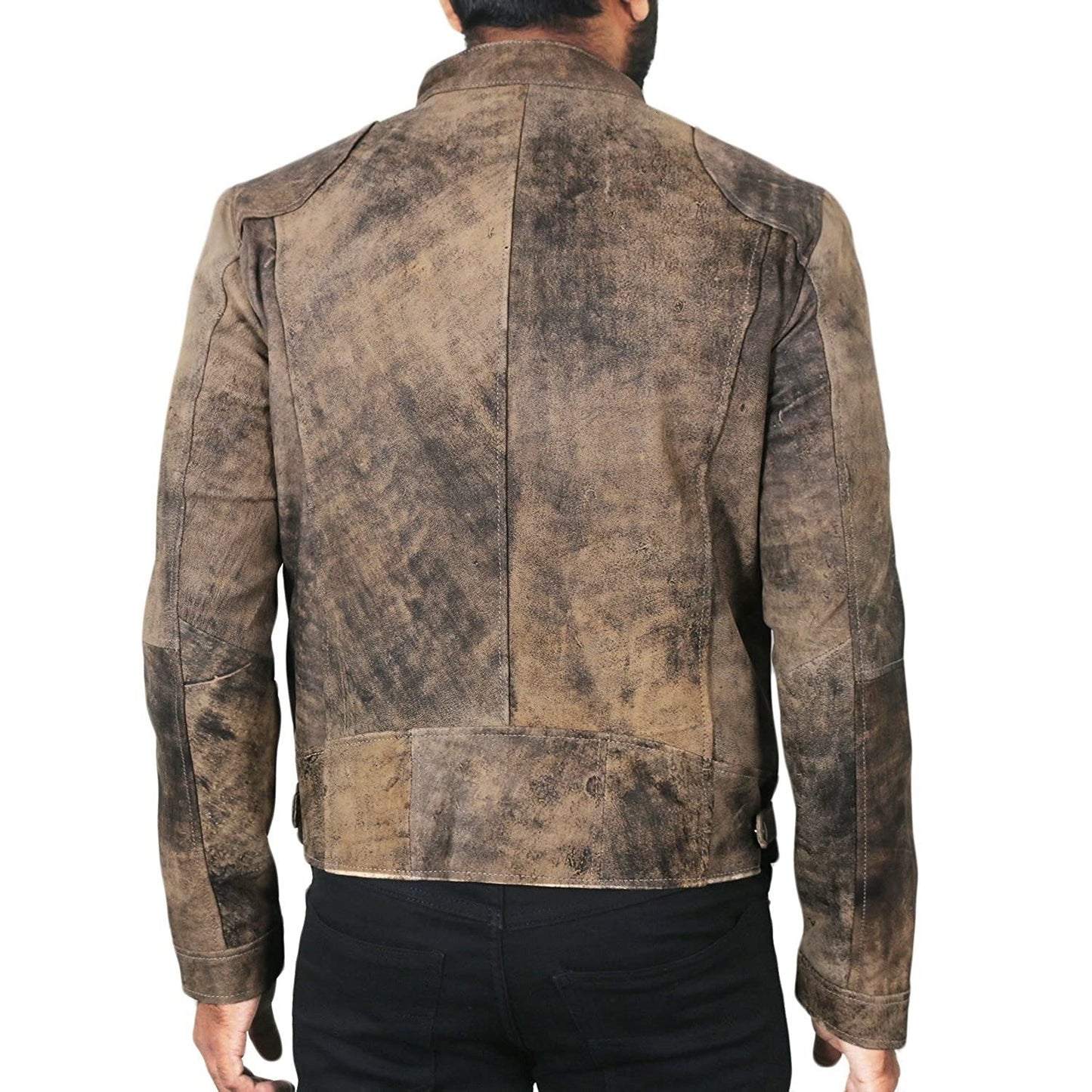 Lederjacke Herren Stehkragen Schwarz Ledermantel