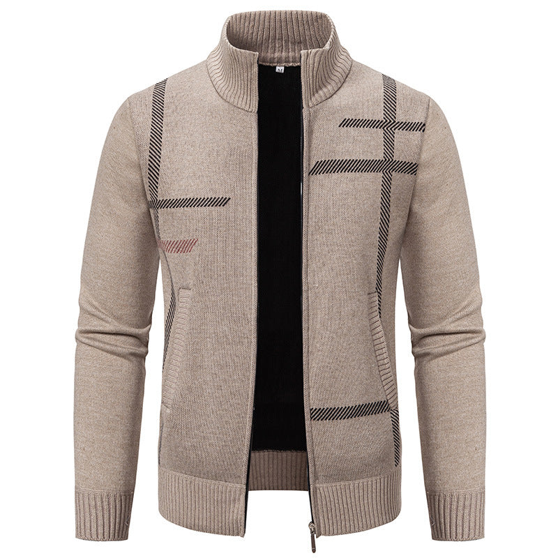 Herren Strickjacke mit Grafik-Print und Hochkragen Modern - BerlinGlamour