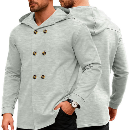 Herren Kapuzensweater Doppelter Knopfverschluss Taschen Modern - BerlinGlamour