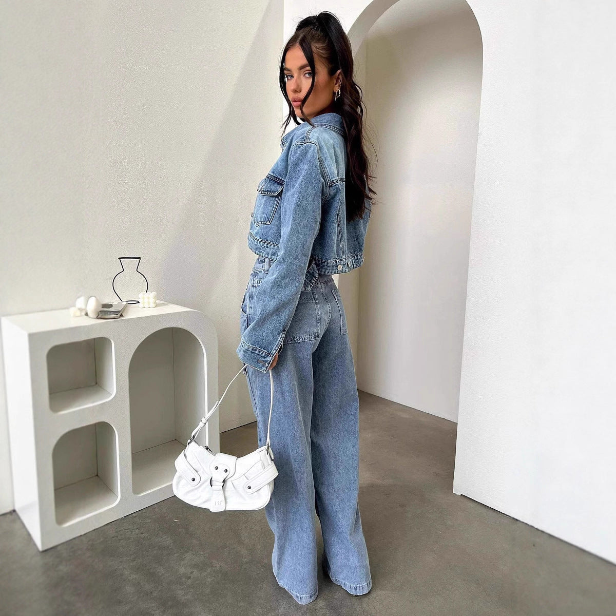 Damen Jeans Cargo Weite Bein mit Taschen Lässig
