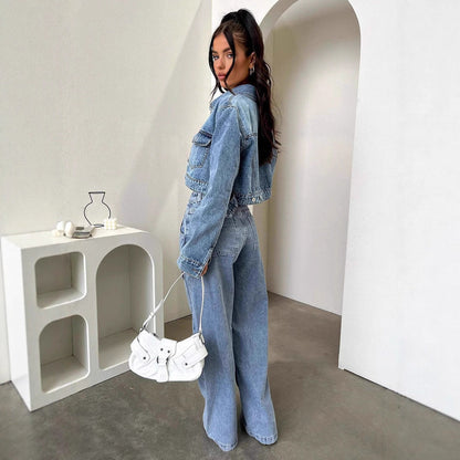 Damen Jeans Cargo Weite Bein mit Taschen Lässig