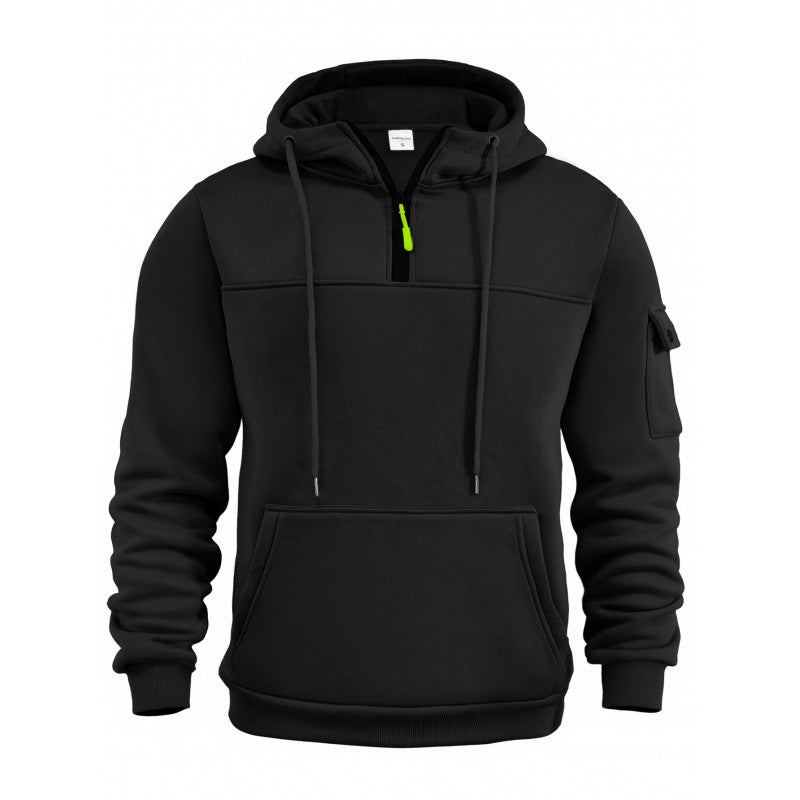 Herren Pullover Kapuzenpullover Funktional mit Taschen Schwarz