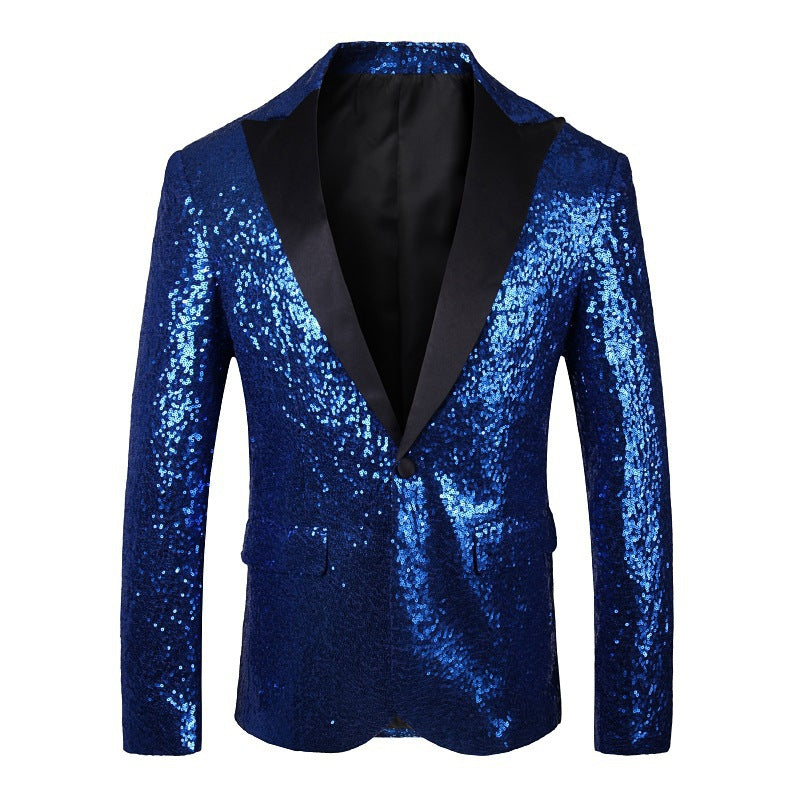 Herren Blazer Glänzend Pailletten Abendjacke Glamour