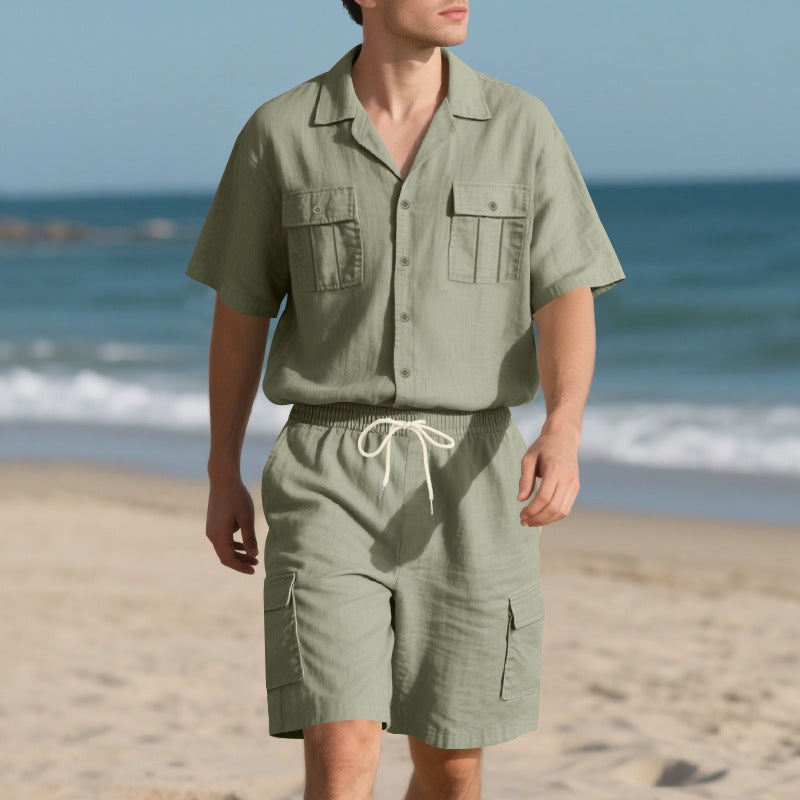 Herren Strandoutfit Kurzarmshirt Cargo Shorts Sommer - BerlinGlamour