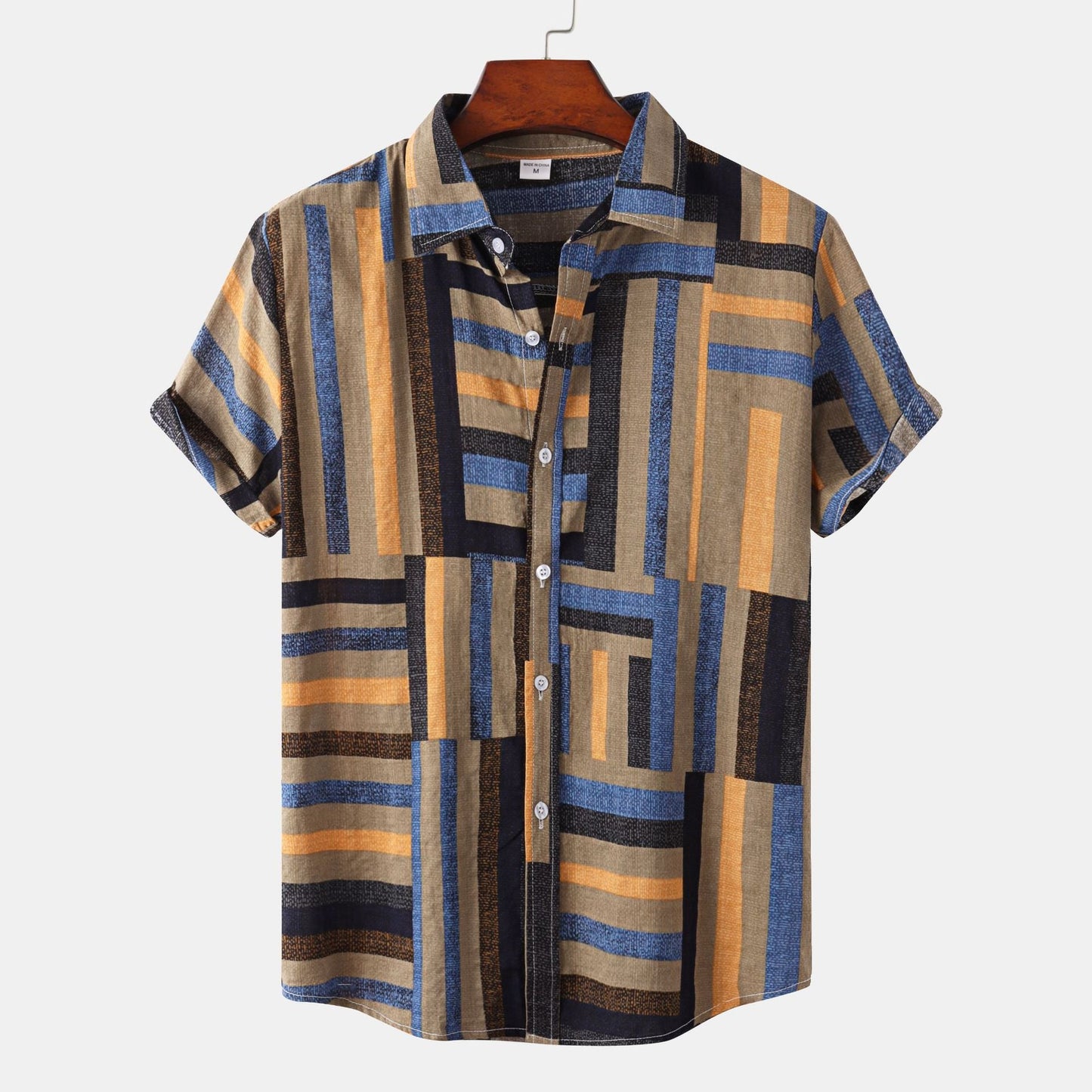Herren Kurzarmhemd mit Patchwork-Muster Locker Sitz