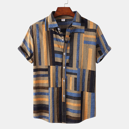 Herren Kurzarmhemd mit Patchwork-Muster Locker Sitz