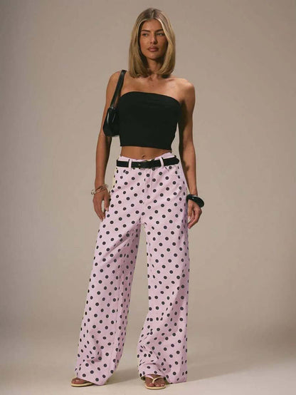 Damen Hose Polka Dot Muster Weite Bein