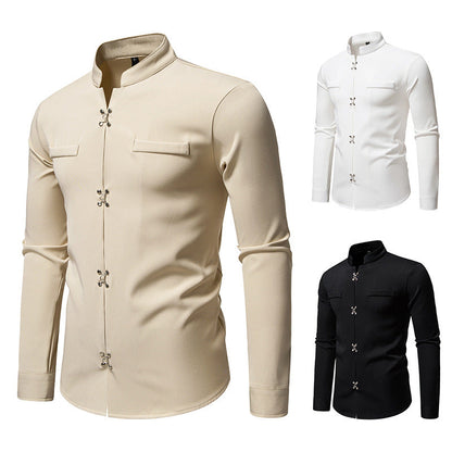 Herren Hemd Asiatisch Knopf Design Elegant