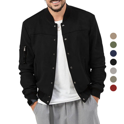 Leder Bomberjacke Herren Lässig mit Taschen Schwarz