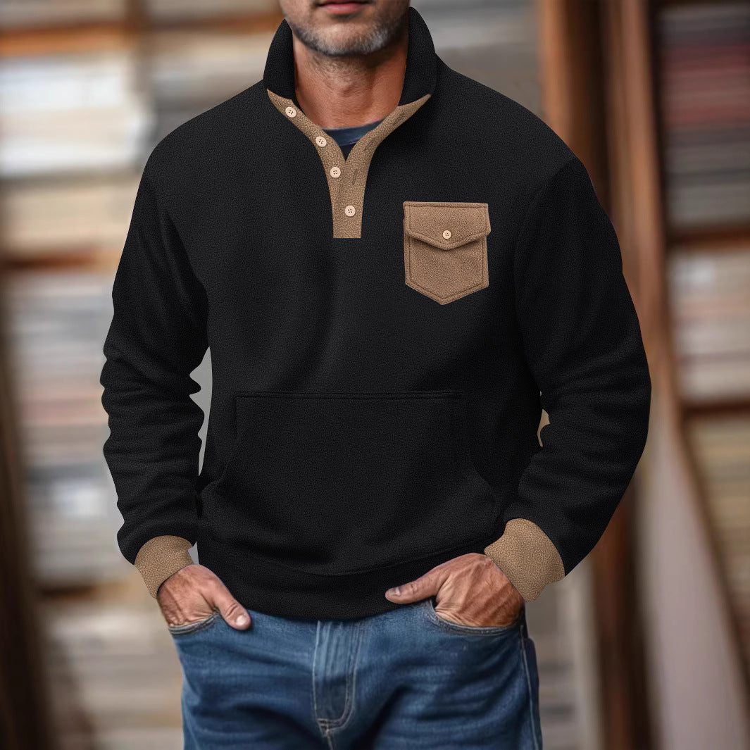 Herren Kapuzenpullover Modern mit Kragen und Tasche - BerlinGlamour