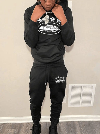 Herren Sportset Hoodie Jogginghose Graffiti Design