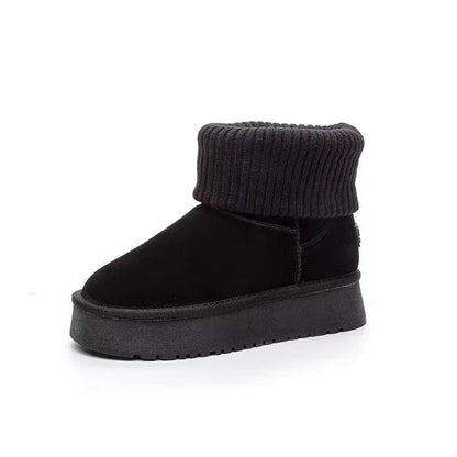 Damen Winterstiefel Weiches Wildleder Elastisch Schnürsenkel