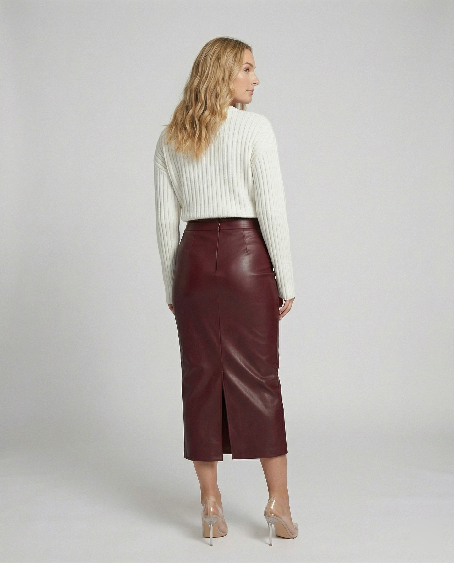 Lederrock Damen Midi Raffung Elegant Schwarz