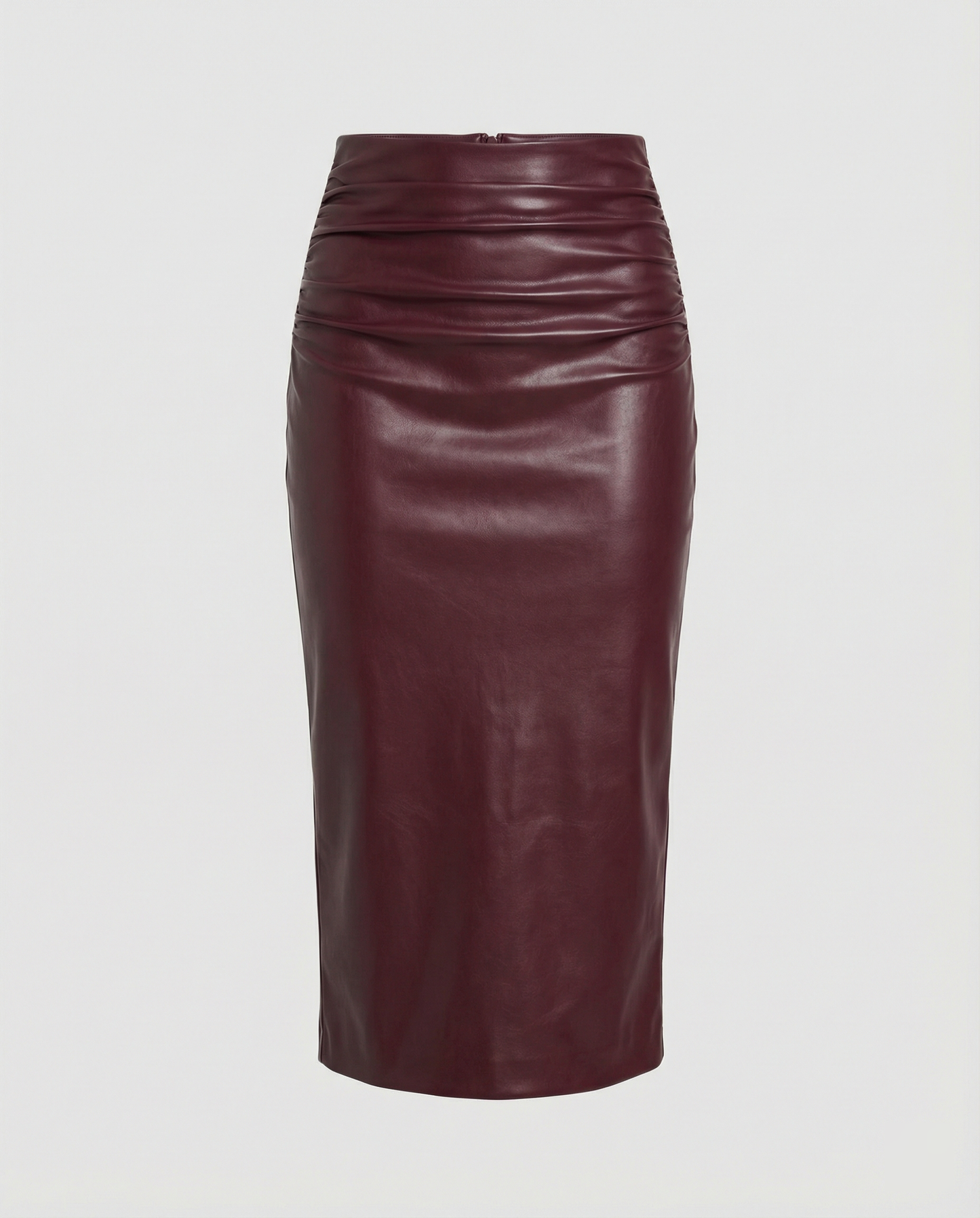 Lederrock Damen Midi Raffung Elegant Schwarz