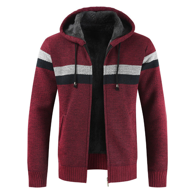Herren Strickjacke Kapuze mit Kontraststreifen Modern