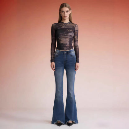 Damen Jeans Schlagjeans Fransen Saum Trendy - BerlinGlamour