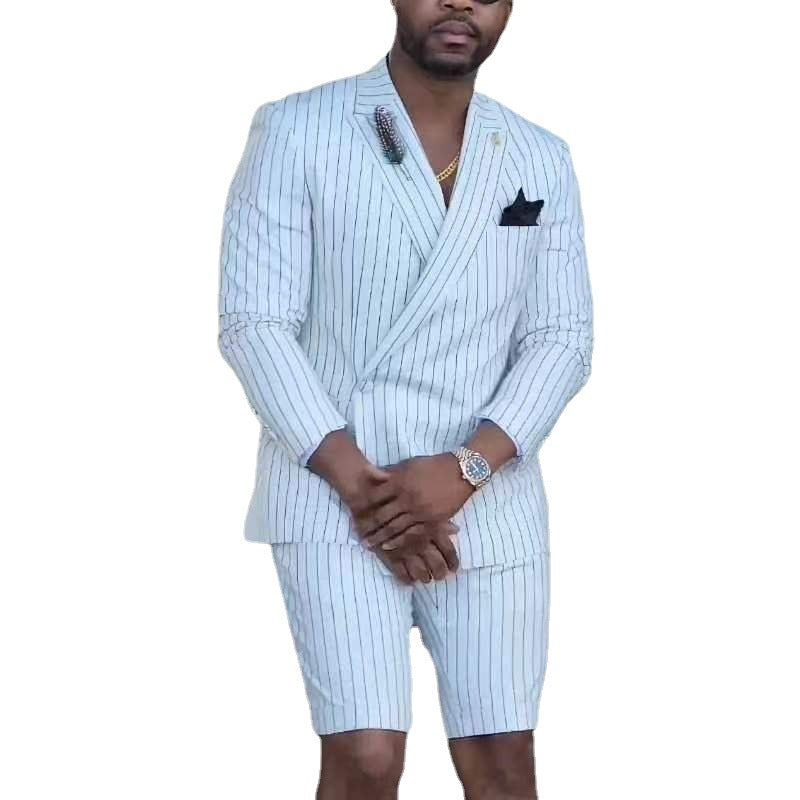 Herren Kurzanzug Set Streifen Modern Schnitt Slim Fit